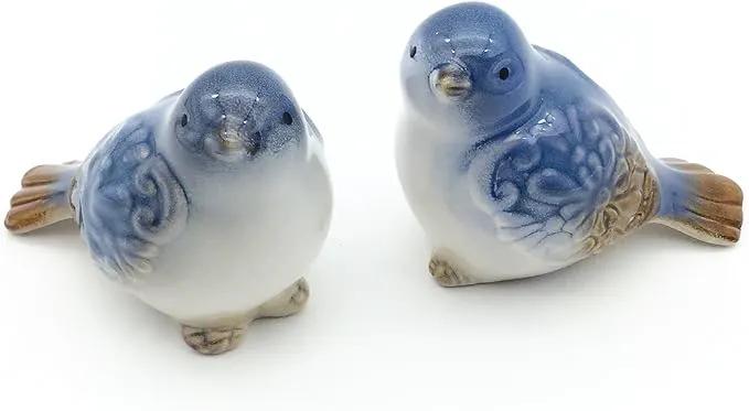 Set of 2 Ceramic Bird Figurines Flower Embellished Garden Statue Home Decor Mini Bird Ornaments by GreenHaven Gardens