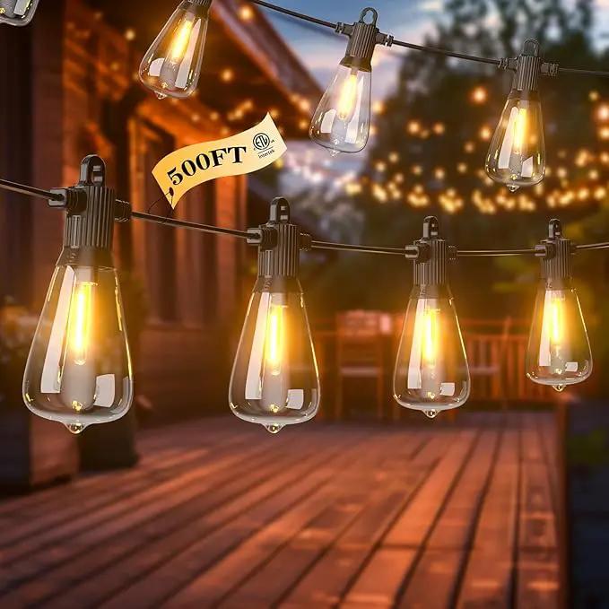 FOOMAN LED Outdoor String Lights, 500FT Outside Waterproof Hanging Patio Lights with 250+10 Shatterproof ST38 Edison Bulbs, 2700K Warm White, Dimmable Light for Back Yard Porch Party Gazebo Bistro by GreenHaven Gardens