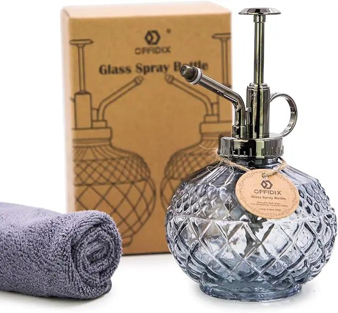 OFFIDIX Plant Mister, Vintage Glass Spray Bottle, Flower Mister 300ML Small Watering Can with Plastic Top Pump, Spray Bottle for Garden, Plants, Cleaning (Gray) by GreenHaven Gardens