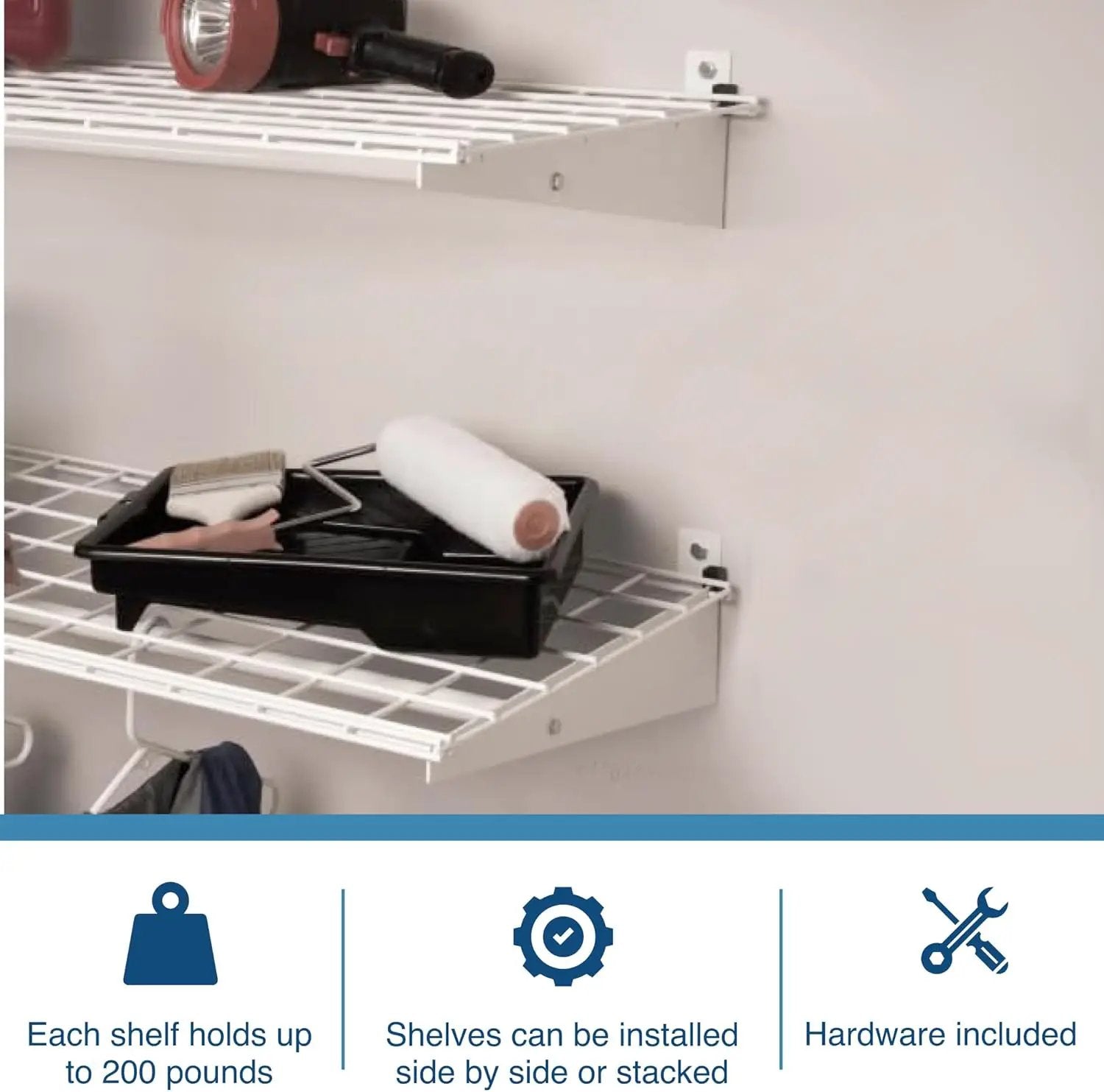 00630 2-Pack Heavy Duty Steel Wall Garage Shelving, 48-Inch X 24-Inch Wall Mounted Shelves for Garage Storage, Low-Profile Brackets, Max Shelf Load 150 Pounds, White Powder Coated Finish by GreenHaven Gardens