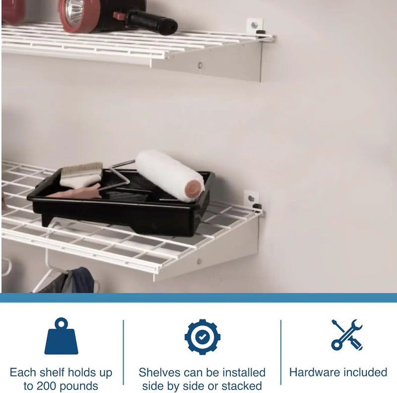 00630 2-Pack Heavy Duty Steel Wall Garage Shelving, 48-Inch X 24-Inch Wall Mounted Shelves for Garage Storage, Low-Profile Brackets, Max Shelf Load 150 Pounds, White Powder Coated Finish by GreenHaven Gardens