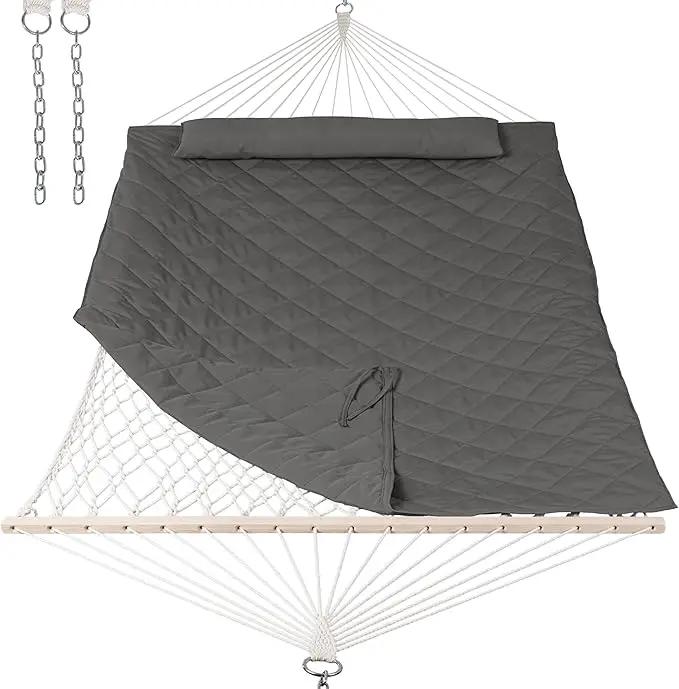 ANOW Outdoor Rope Hammock with Spreader Bars, Heavy Duty Hammock with Pad for Outdoors Indoors, 450 LBS Weight Capacity, Gray by GreenHaven Gardens
