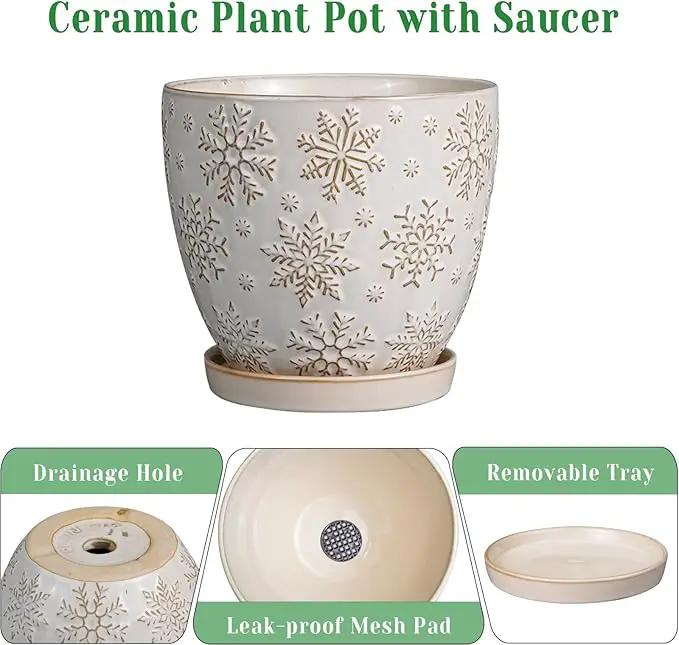 6.9 Inch Plant Pot with Drainage Hole and Saucer Ceramic Planter for Indoor Plant Flower Pot for Orchid Succulents Plants White by GreenHaven Gardens