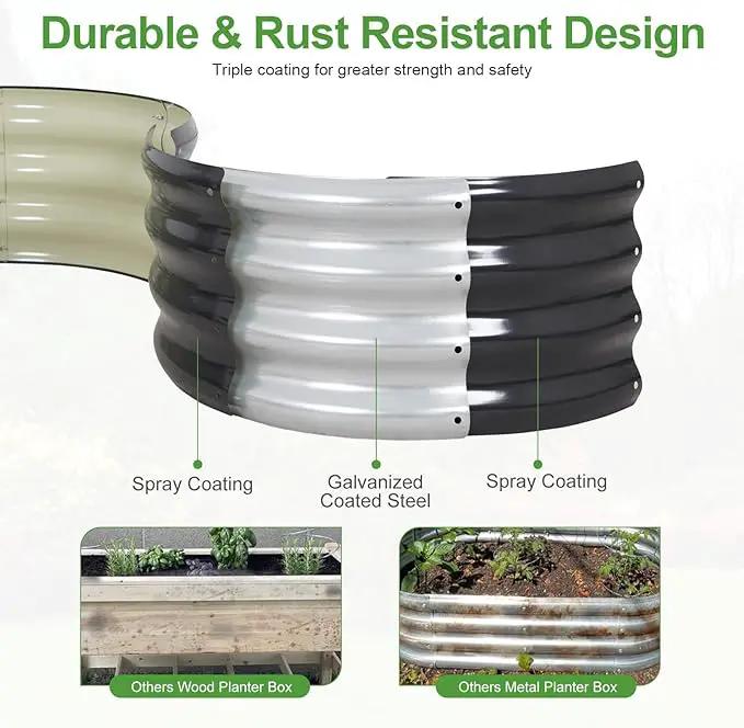 Galvanized Raised Garden Bed- 2Pcs 3x3x1FT Metal Planter Boxes Outdoor | Round Steel Raised Bed Kit & Fire Pit Ring for Gardening with Protective Tape, Gloves for Vegetables, Flower (Grey) by GreenHaven Gardens
