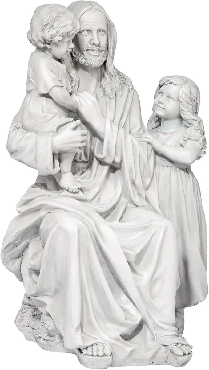 Design Toscano He Loves the Little Children Indoor/Outdoor Holy Religious Garden Statue, 28 Inches High, Cast Stone Resin, Antique Stone Finish by GreenHaven Gardens
