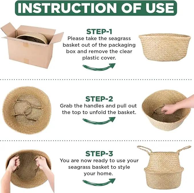 Plant Baskets – Large Seagrass Pot for Tall Indoor Faux Olive Tree, Woven Wicker Rattan Planter for Boho Basket 9-10 Inch (Black, Large) by GreenHaven Gardens