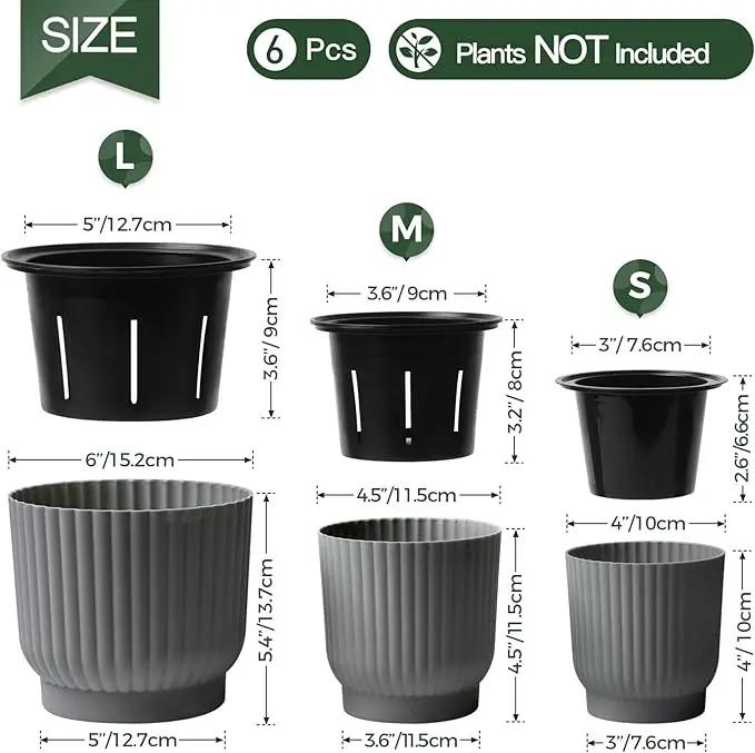 T4U 6 Inch Self Watering Pots for Indoor Plants, 6 Pack Planters for Indoor Plants, Durable Plastic Charcoal Gray Pots for Indoor Plants, African Violets, Flower by GreenHaven Gardens