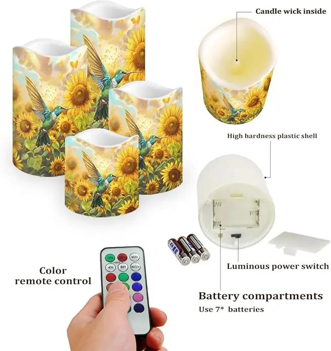 Ystardream Operated Candles with Flickering Flame Flameless Taper Candles Flickering Operated Electric Pillar Candle LED Candle for Indoor Outdoor Home Decor Hummingbird Sunflower by GreenHaven Gardens