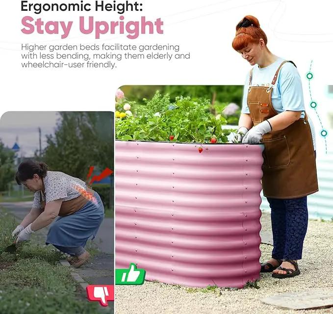 KING BIRD Raised Garden Bed 2.85 ft Tall 9 in 1 Galvanized Planter Garden Box Outdoor for Gardening, Deep Root Vegetables, Flowers 78.7X23.6X34.2 in, Pink by GreenHaven Gardens