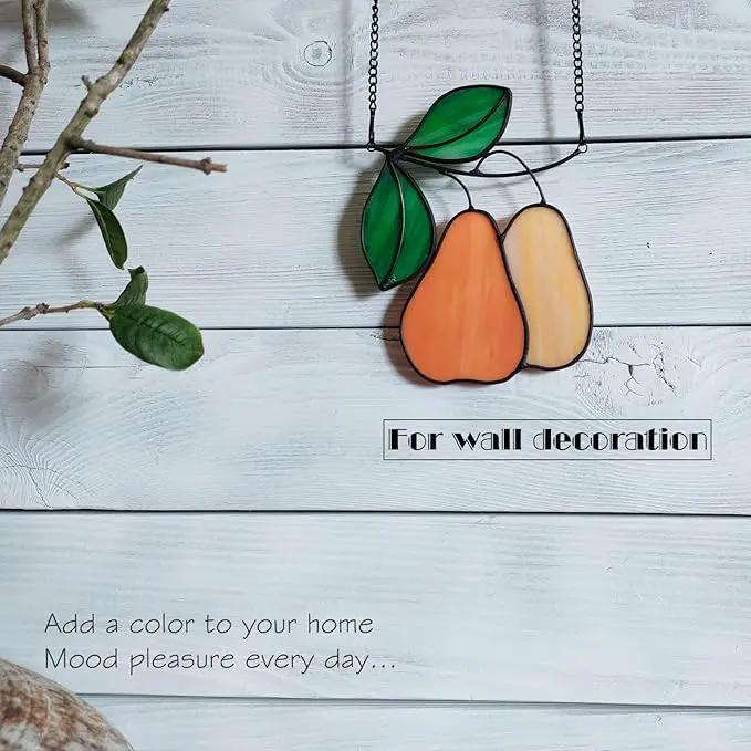 Stained Glass Window Hanging Orange pear Sun Catcher Home Decor Gifts for Christmas to Family and Friends by GreenHaven Gardens