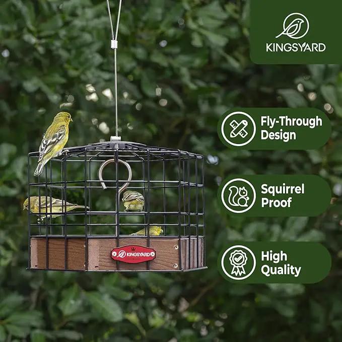 Kingsyard Squirrel Proof Platform Bird Feeders for Outdoor Hanging, Caged Bird Feeder for Small Wildbirds Finches, Recycled Plastic Feeding Platform with Metal Seed Tray, Brown by GreenHaven Gardens