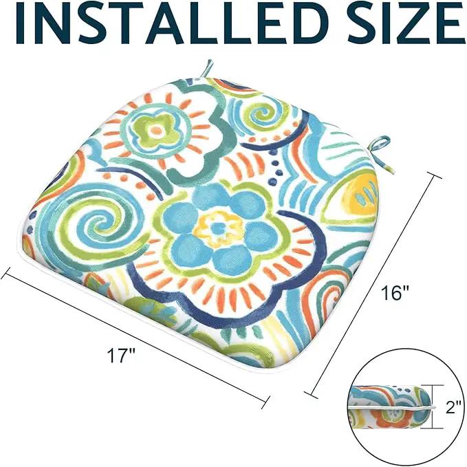 Indoor/Outdoor Chair Cushions 16x17 Inch, Patio Chair Cushions with Ties, All Weather Seat Cushions for Patio Furniture Home Garden Chair Use, Set of 4, Flower Blue by GreenHaven Gardens
