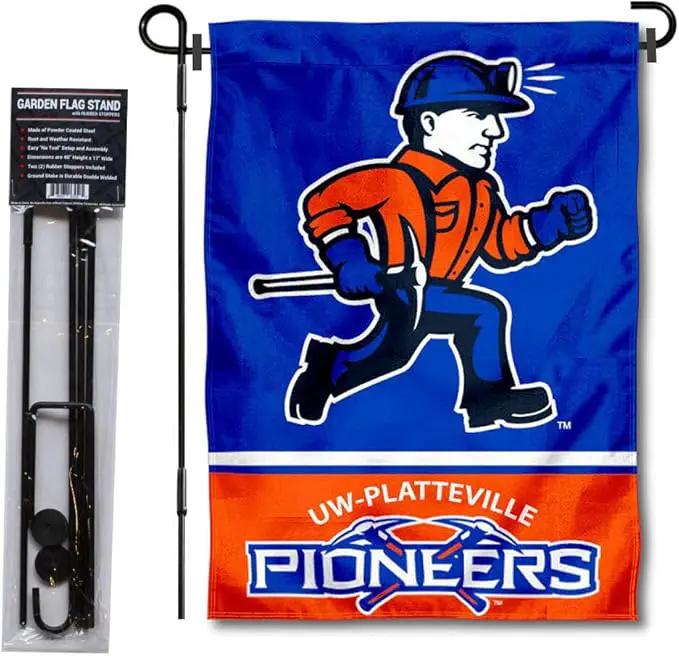 College Flags & Banners Co. Wisconsin Platteville Pioneers Garden Flag with Stand Holder by GreenHaven Gardens