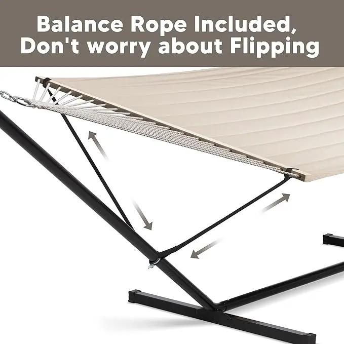 SUNCREAT Double Outdoor Hammock with 15 ft Stand, Standing Patio Hammocks for Outside, Beige by GreenHaven Gardens
