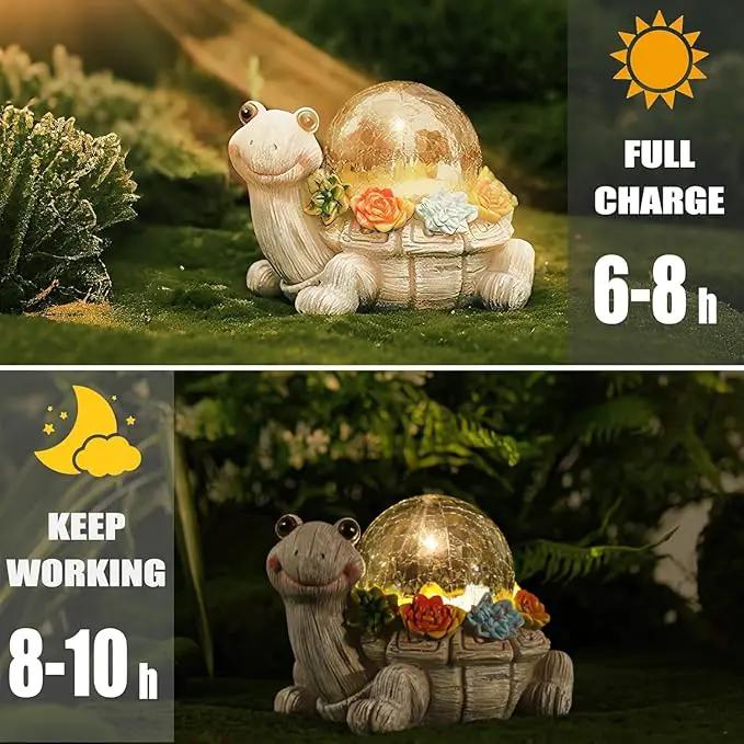 Solar Turtle Statue Garden Decor with Succulent Cracked Glass LED Lights Outdoor Decor Tortoise Figurines for Yard Lawn Balcony Patio Mom Decorations Women Birthday Housewarming Gifts by GreenHaven Gardens