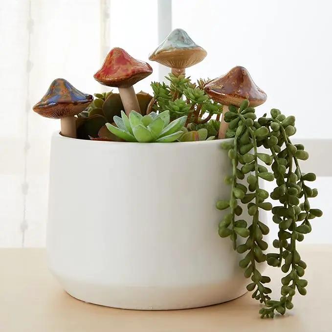Juvale 4 Pack 5-inch Ceramic Mushroom Plant Garden Ornament and Decor - Outdoor Decoration Stakes for Planter Pots by GreenHaven Gardens