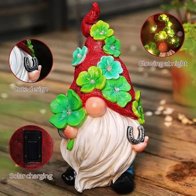 Garden Gnome Statue with Solar Lights Large Sculptures Funny Triple Gnome Outdoor Patio Lawn Yard Garden Decor Gifts for Women Mom 11in Spring Gnomes Outdoor by GreenHaven Gardens