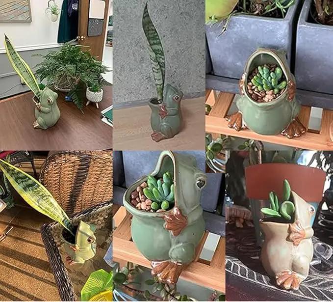 7" Ceramic Frog Shaped Plant Pot/Bonsai Pot/Flower Pot/Succulent Planter/Candy Dish/Pencil Holder Frog Decor Multipurpose Pot by GreenHaven Gardens