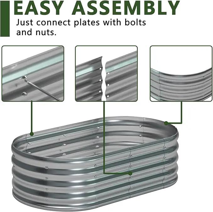 zizin Galvanized Raised Garden Bed Metal Oval Raised Garden Beds Outdoor Planter Box for Vegetables (4x2x1.3FT, Silver) by GreenHaven Gardens