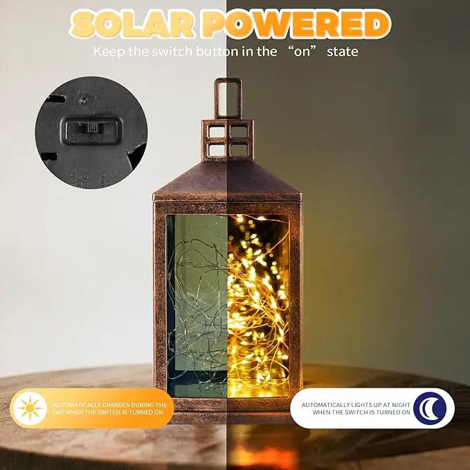 Solar Lantern Outdoor, Garden Hanging Lantern Solar Powered - Glass Waterproof Brushed Copper Solar Table Lantern Decorative Lights Flash and Steady-on Modes for Patio, Backyard, Garden by GreenHaven Gardens