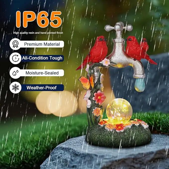 Red Cardinal Bird Statue with LED Ball Light 8.6"Resin Caidinal Figurine Outdoor Waterproof Solar Statues for Yard and Garden Unique Housewarming Birthday Outdoor Gifts for Women Mom Wife Girlfriend by GreenHaven Gardens