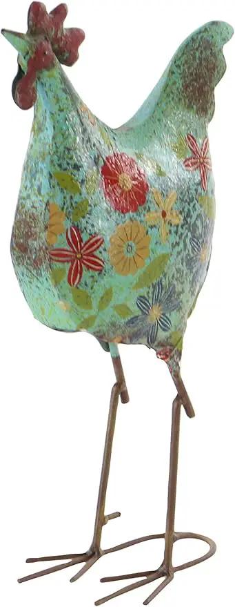 Deco 79 Metal Rooster Decorative Garden Sculpture Indoor Outdoor Distressed Standing Garden Statue with U Shaped Feet, Outdoor Sculpture 10" x 5" x 17", Green by GreenHaven Gardens