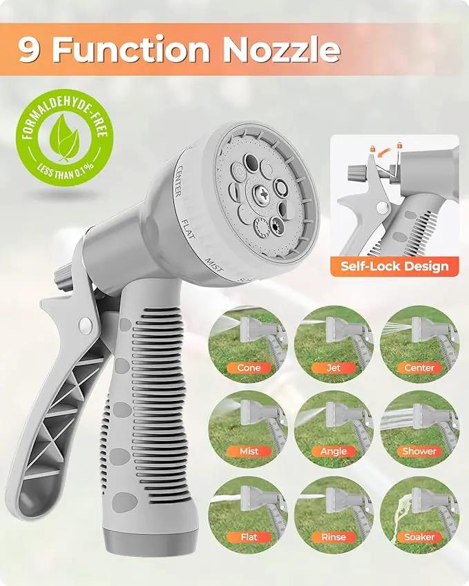 Ayleid Retractable Garden Hose Reel,1/2 in x 100 ft Wall Mounted Hose Reel, with 9- Function Sprayer Nozzle, Any Length Lock/Slow Return System/Wall Mounted/180°Swivel Bracket (Grey) by GreenHaven Gardens