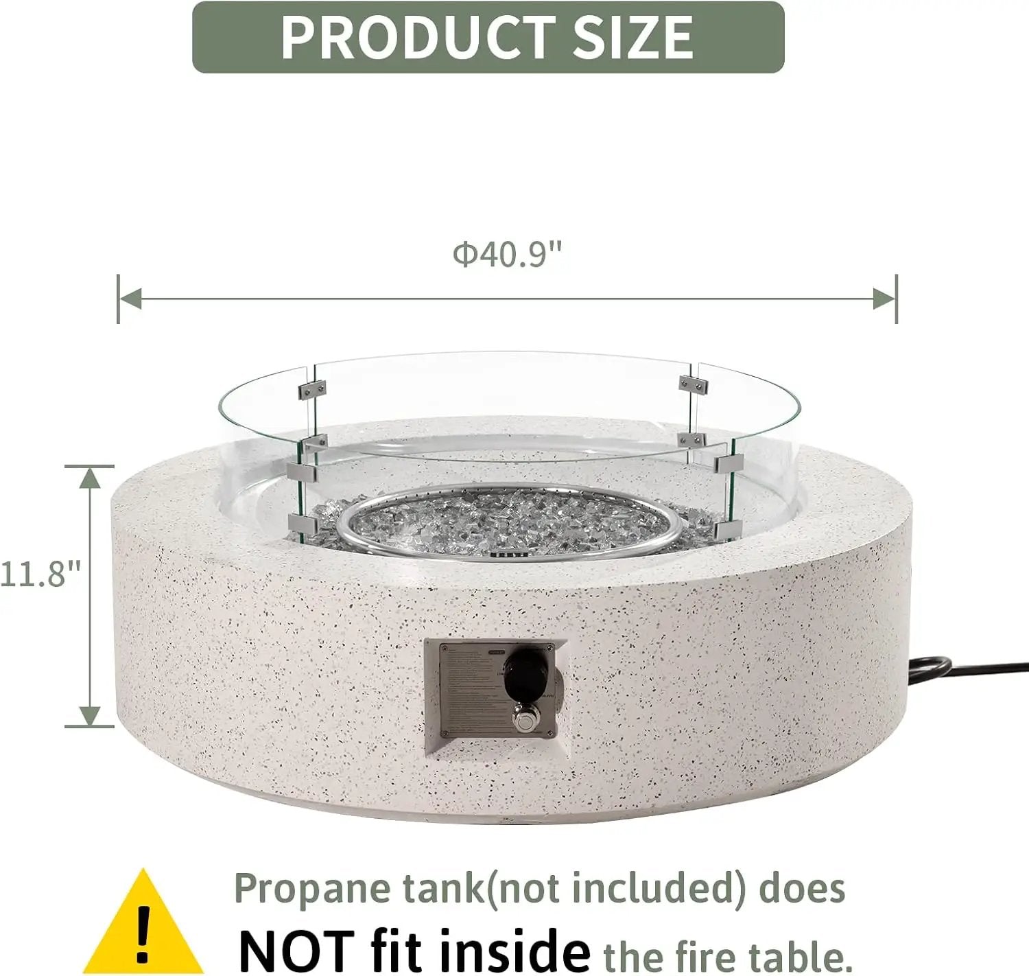 COSIEST Outdoor Propane Fire Pit Coffee Table w Terrazzo White 42 inch Round Base Patio Heater, CSA Certified, 50,000 BTU Stainless Steel Burner, Wind Guard, Transparent Gray Fire Glass, Rain Cover by GreenHaven Gardens