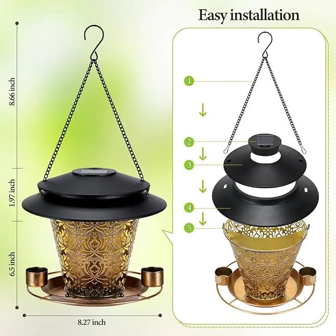 Solar Bird Feeders for Outside Hanging Metal Wild Bird Feeder Solar Lanterns Outdoor Waterproof Garden Decor for Yard Brown by GreenHaven Gardens