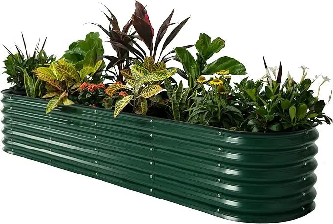 Vego garden Raised Garden Bed Kits, 17" Tall 9 in 1 8ft X 2ft Metal Raised Planter Bed for Vegetables Flowers Ground Planter Box-British Green by GreenHaven Gardens