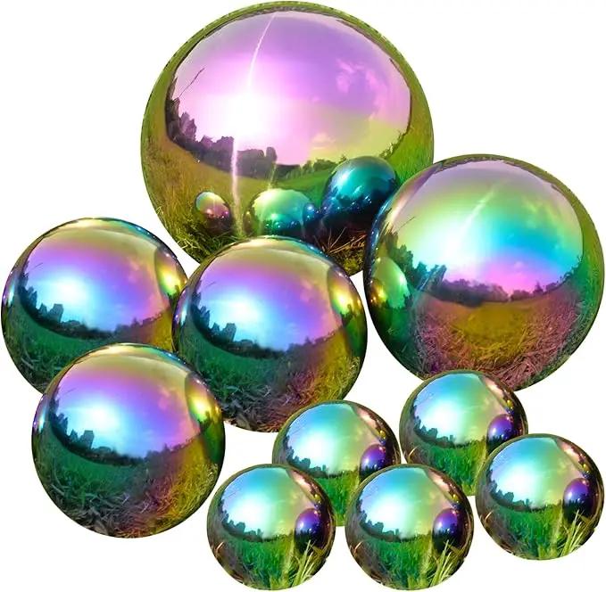 Nerien Gazing Ball, Stainless Steel Garden Mirror Globe, Polished Ornament Sphere, Hollow Floating Reflective Hemisphere, for Home Outdoor Pond Housewarming Swimming Pool Decoration, Rainbow, 10Pcs by GreenHaven Gardens