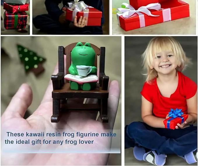 7 Pcs Cute Frog Rocking Chair Set with Miniature Frog Figurines, Mini cat, and Whimsical Trinkets - Versatile Decor for Office, Home, Yard, Patio, and Lawn by GreenHaven Gardens