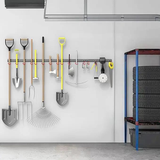 TORACK Metal Wall-Mounted Garden Tool Organizer for Garage, Mop and Broom Holder, Yard Tool Storage Rack for Rakes, Shovels, Mops, Brooms (4 Rails, 16 Hooks) by GreenHaven Gardens