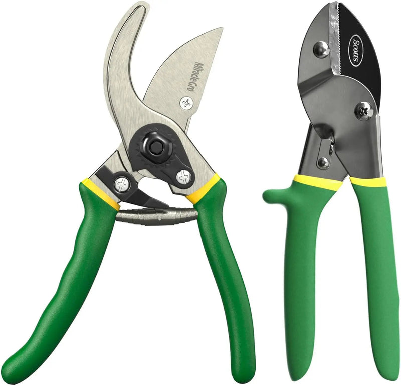 Miracle-Gro 2-Piece Pruning Shears Set – Includes 8 in. Bypass Pruner for Live Plants and 8 in. Anvil Pruner for Dry Stems – Sharp Carbon Steel Blades and Comfort Grip Handles for Garden and Yard Use by GreenHaven Gardens