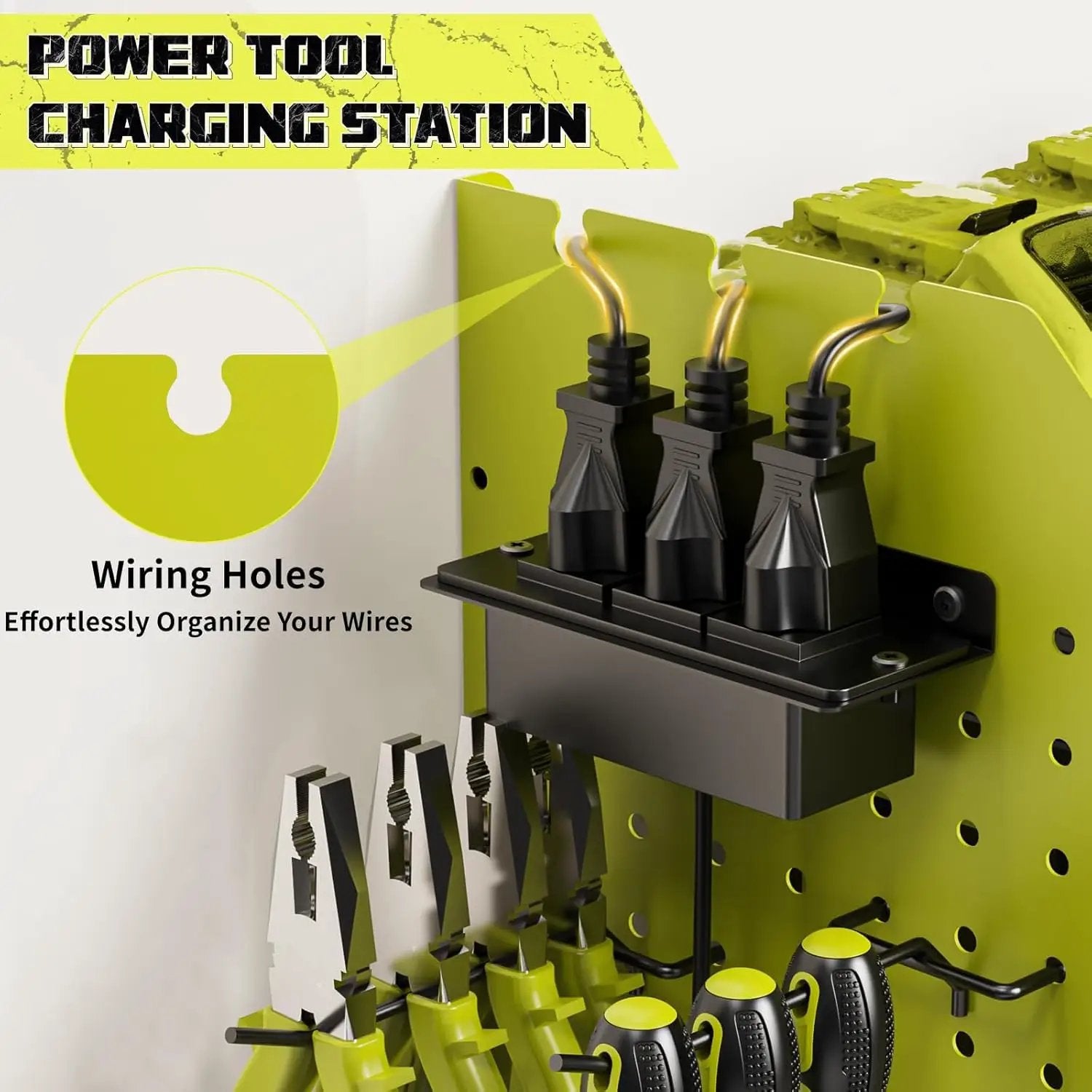 Power Tool Organizer with Charging Station Wall Mount, 3 Layer Expanded Heavy Duty Garage Organization, 45.5 Inch Length Garage Tool Storage, 8 Drills, 2 Assemble Method, Green by GreenHaven Gardens