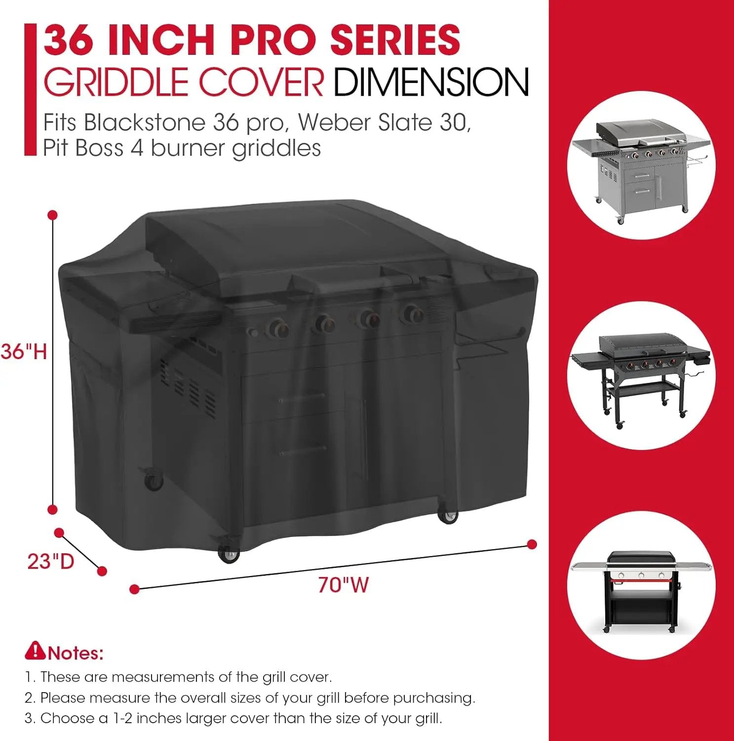Unicook 70 Inch Griddle Grill Cover for Blackstone 36 Inch ProSeries, Heavy Duty Waterproof Large Flat Top Grill Cover with Sealed Seam, Compare to Blackstone 5005, 5482, Black by GreenHaven Gardens