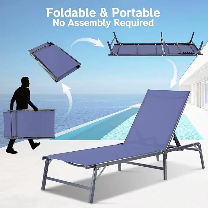 Outdoor Chaise Lounge Chair Set of 2, Foldable & Assemble-Free, 6 Adjustable Positions, Durable Rust-Resistant Frame, Portable Outdoor Pool Lounge Chairs for Pool Patio Beach, Blue by GreenHaven Gardens