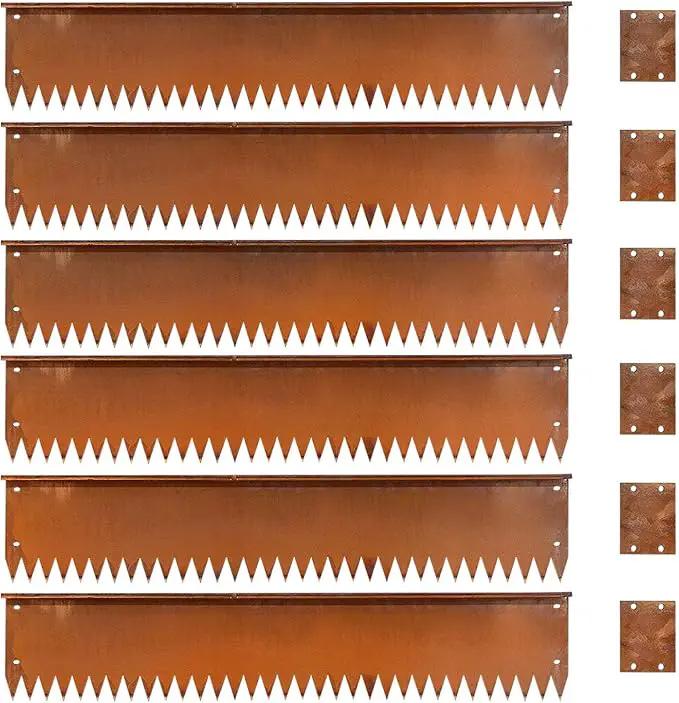 Cortens Steel Garden Metal Landscape Edging 40 inch with Top Bending Protection Pre-Rusted Cortens Steel Garden Edging 8 Inch Depth 90 Degree Bend 6 Pack for Lawn Yard (8 inch-90 Degree Bend, Rusted)
