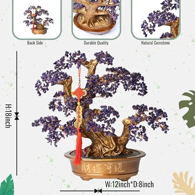 Natural Amethyst Gemstone Crystal Bonsai Tree of Life （1,350 Gemstone Count） Large Feng Shui Money Chakra Tree for Luck and Wealth Desk Decoration 20 Inches by GreenHaven Gardens