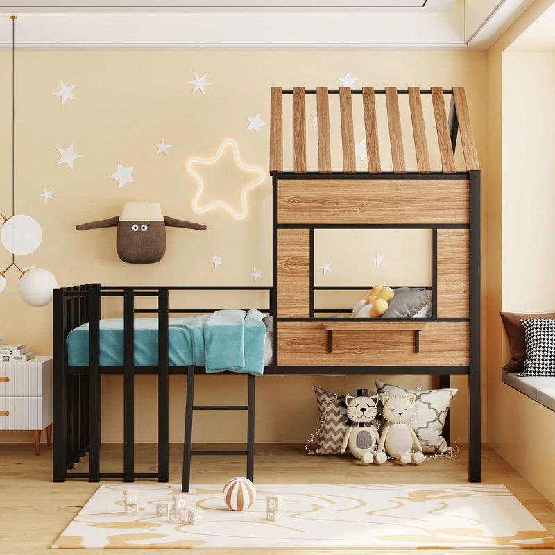 Loft Bed With Roof, Window, Guardrail, Ladder by HouseOfZazla