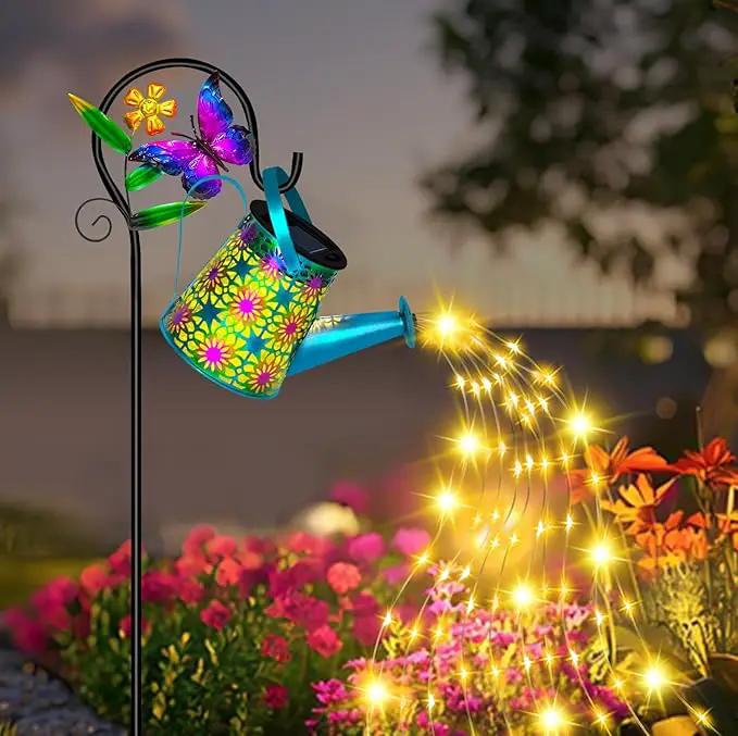 Solar Watering Can with Lights, Waterproof Solar Lantern with Butterfly Shepherd Hook, Hanging Garden Lights for Patio Yard Lawn Porch Outdoor Decoration, Unique Garden Gifts for Women by GreenHaven Gardens