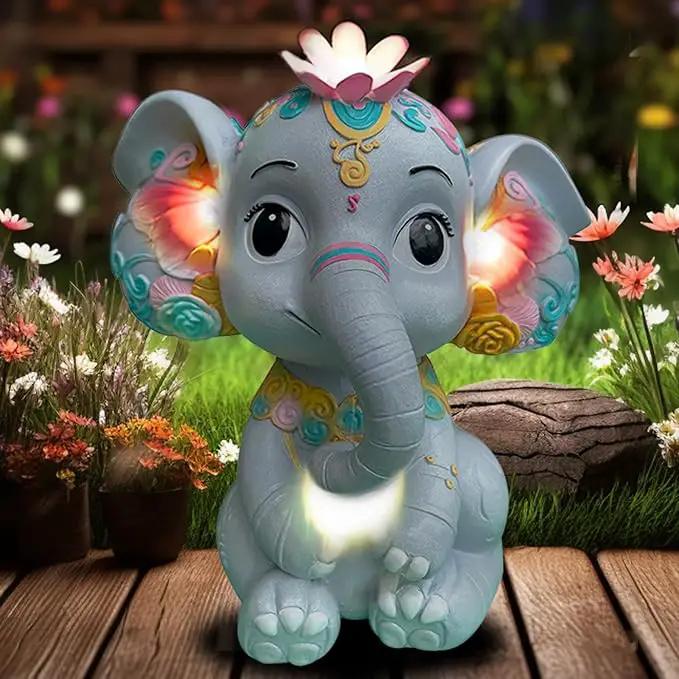 Solar Garden Outdoor Statue Elephant with 4 LED Lights,Lawn Decor Statue for Patio, Balcony,Yard Ornament,Ideal Gift for Christmas,Women,Mom,Grandma,Birthday or Unique Housewarming by GreenHaven Gardens