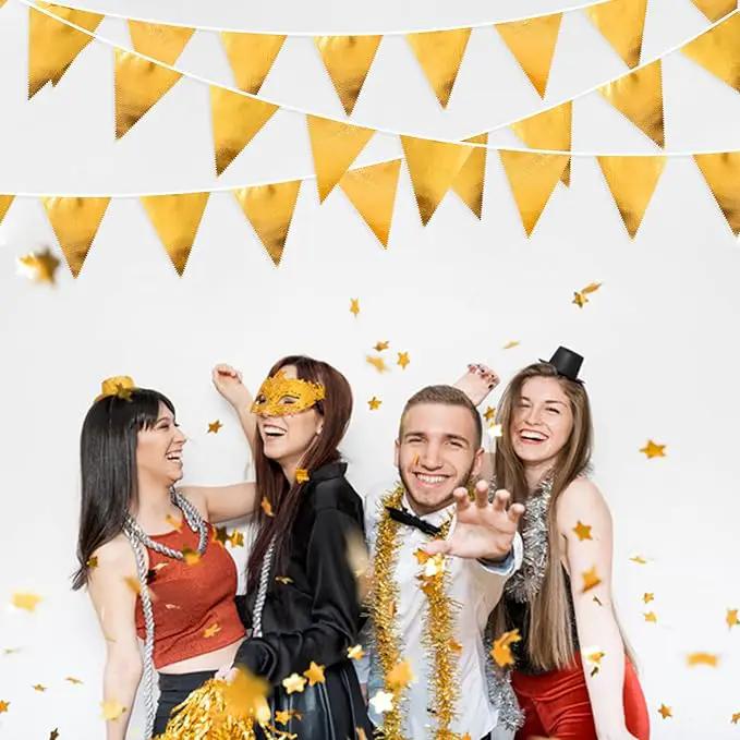Gold Party Decorations Metallic Fabric Triangle Pennant Banner Gold Flag Bunting Garland for Graduation Birthday Wedding Anniversary Bridal Shower Bachelorette Engagement Hen Party Decoration Supplies by GreenHaven Gardens