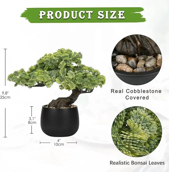 Artificial Bonsai Tree Juniper Faux Plants Indoor Fake Plants Decor with Black Ceramic Pots for Home Table Office Desk Bathroom Shelf Bedroom Living Room Farmhouse Decorations by GreenHaven Gardens