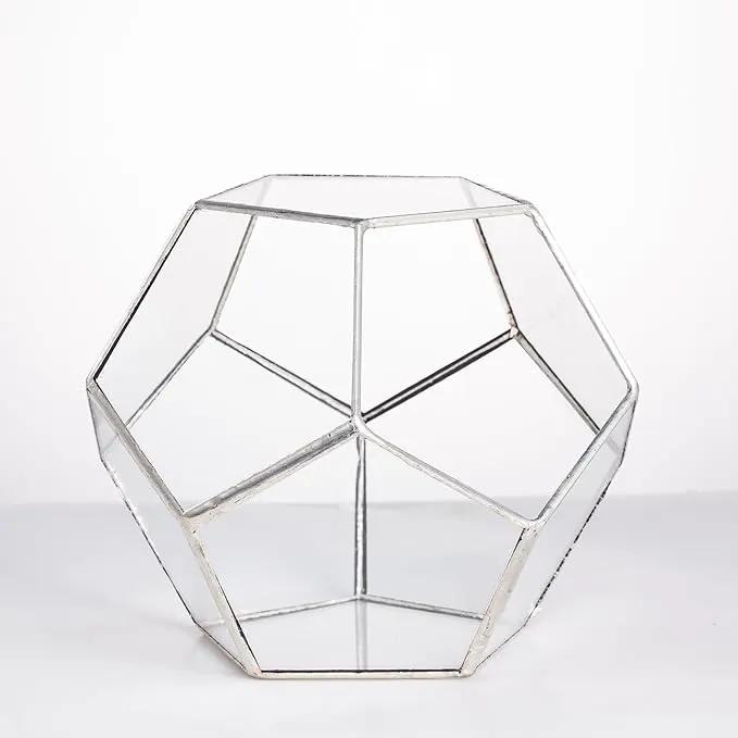NCYP Small Silver Glass Geometric Terrarium for Succulents Air Plants, 6.89 x 6.89 x 5.9 Inches, Indoor Home Garden Planter Pot, Tabletop Decor Centerpiece, Handmade (Only Terrarium) by GreenHaven Gardens