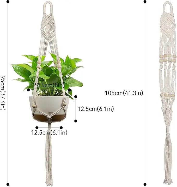 USLAI Macrame Plant Hanger Indoor Outdoor, Up to 4-15 inch Pot, Heavy 20lb Planters, Extra Long Strong Hanging Planter Basket, Boho Home Decor, 41 Inch, Ivory, Set of 2 (POTS NOT Included) by GreenHaven Gardens