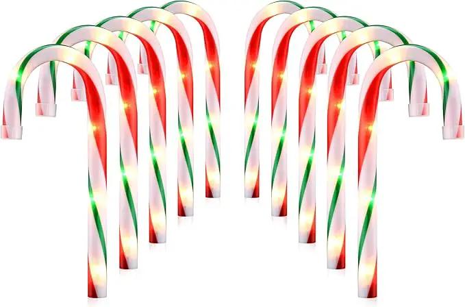 10" Christmas Candy Cane Pathway Lights, Set of 10 Pack Christmas Outdoor Decorations Candy Cane Lights Red & Green by GreenHaven Gardens