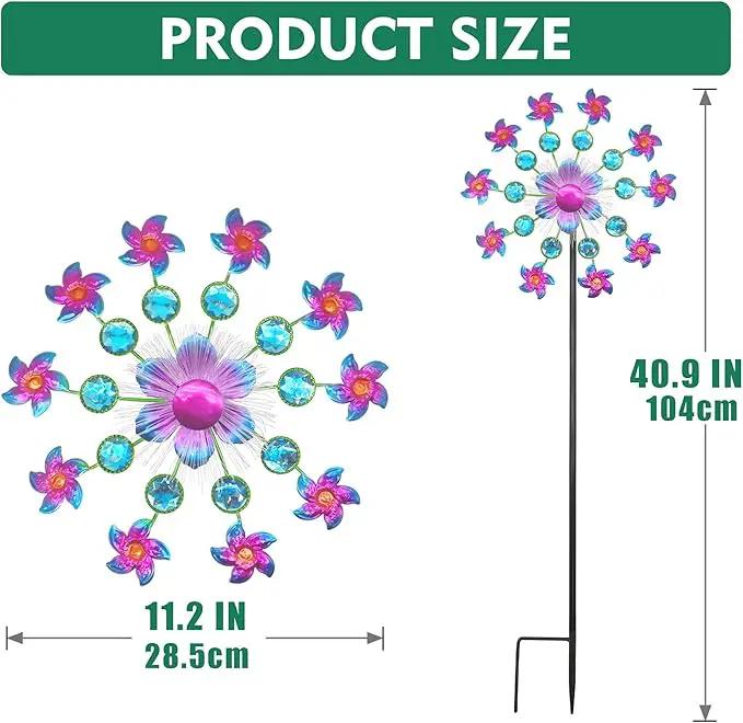 Solar Flower Wind Spinners for Yard and Garden, 40 Inch Solar Windmill Garden Whirligig Kinetic Spinners Decor for Lawn, Patio&Yard, Metal Wind Outdoor Sculpture by GreenHaven Gardens