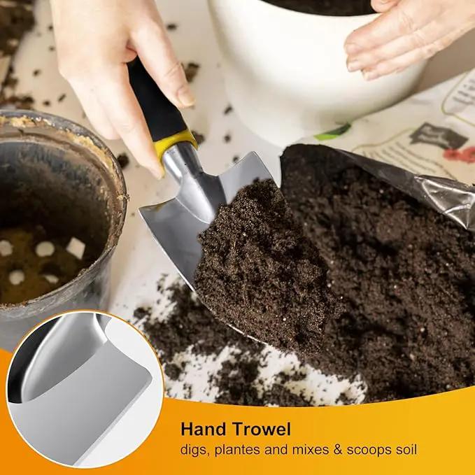 5 Pcs Gardening Tools Set with Heavy Duty Cast-Aluminium Heads and Non-Slip Rubber Grip, Including Transplanting Spade, Trowel, Cultivator, Pruner and Gardening Gloves, Great Gift for Woman by GreenHaven Gardens