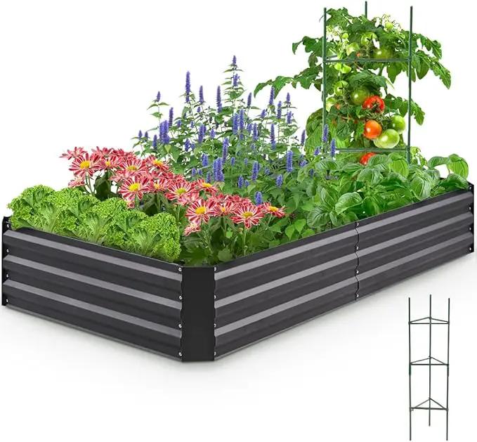 Quictent Galvanized Raised Garden Bed 6x3x1 Ft Metal Planter Box for Vegetables Bottomless for Backyard Outdoor, Include 1 Tomato Cage, Dark Grey by GreenHaven Gardens